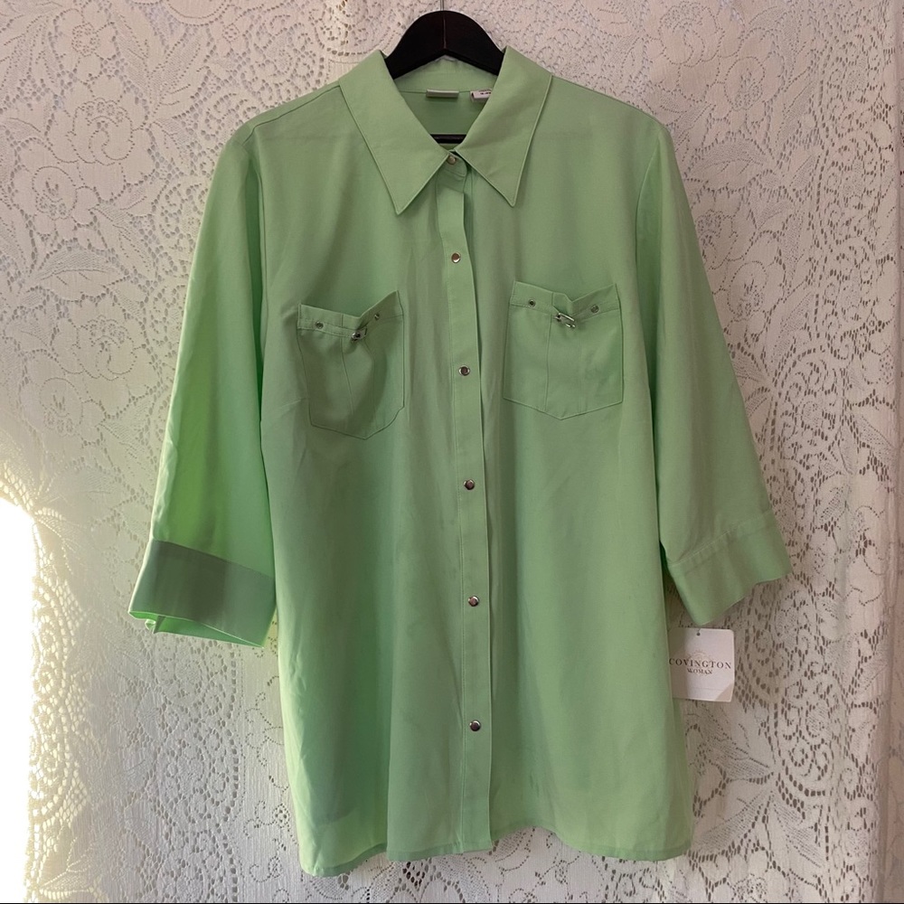 Covington Woman Lime 3/4 Sleeve Snap Front Shirt